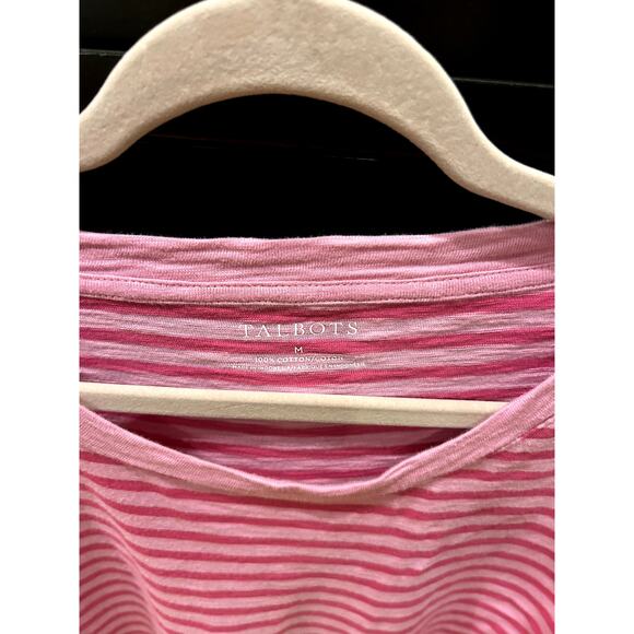 Talbots Size M 100% Cotton Pink 3/4 Sleeve Striped Round Neckline - Picture 2 of 5